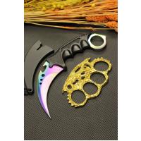 Rainbow Kılıflı Oval Garambit Bıçak ve Gold Ejderha Mustalı Set